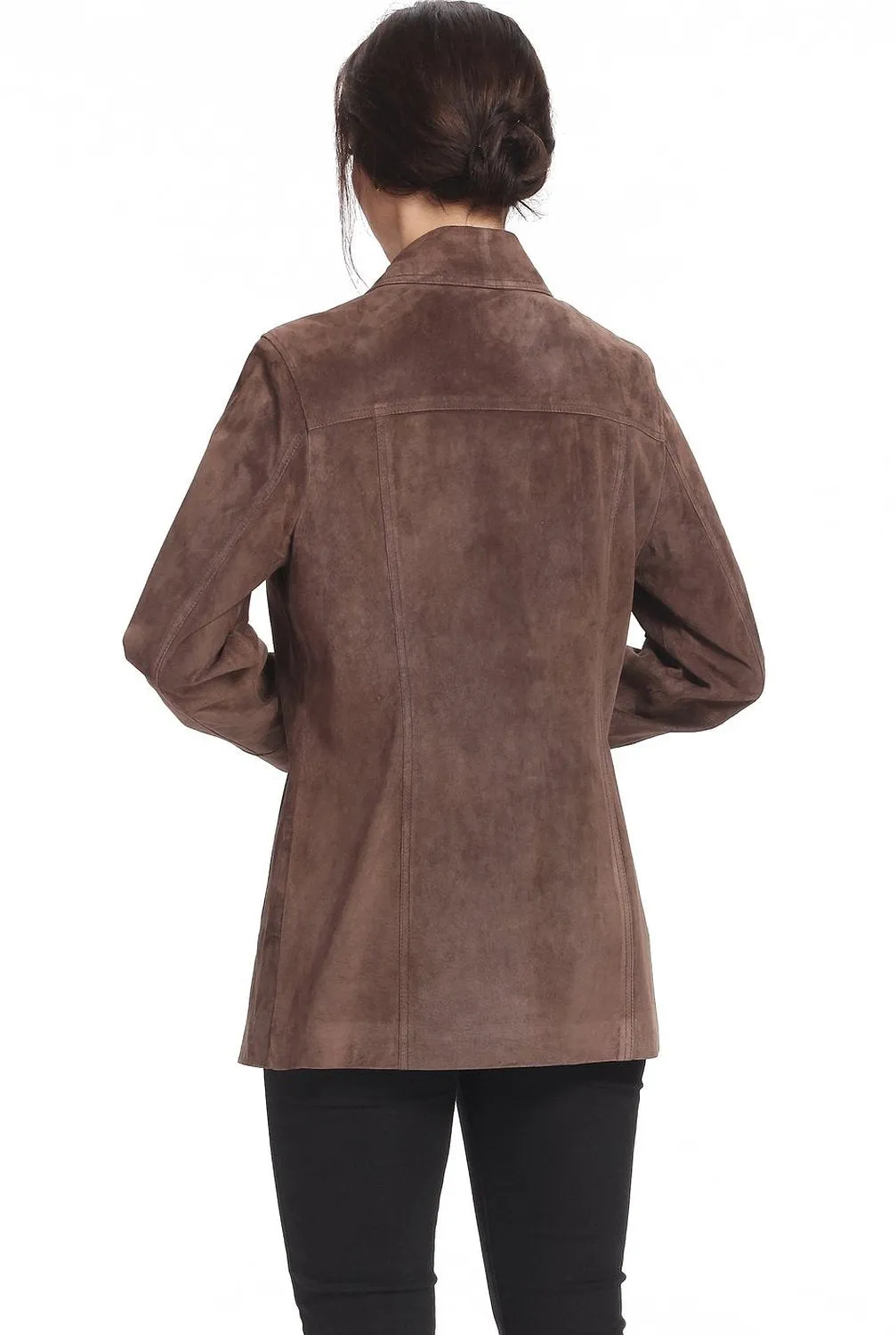 Leather Jackets Hub Womens Genuine Cow suede Leather Over Coat (Suede-Brown, Officer Coat) - 1522657