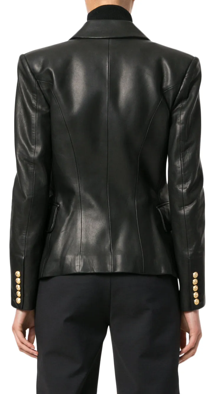 Leather Jackets Hub Womens Genuine Cowhide Leather Coat (Black, Officer Jacket) - 1821057