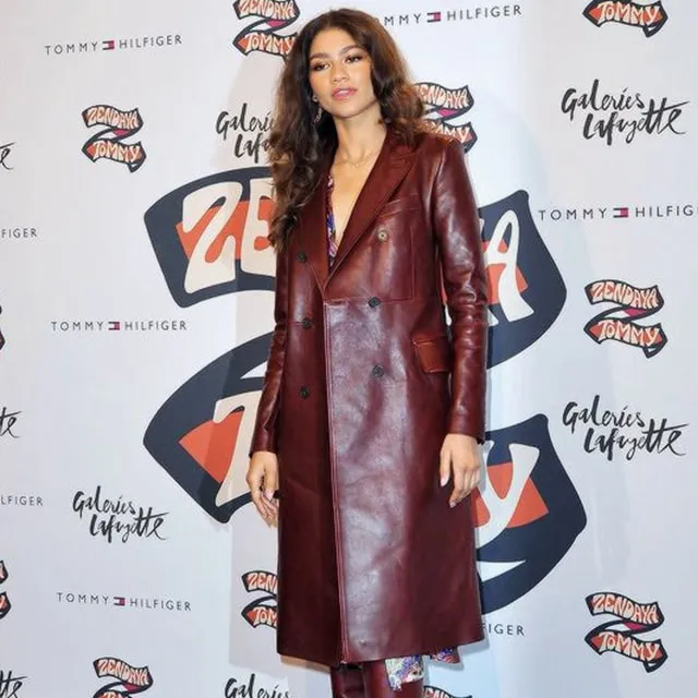 Leather Trench Coat worn by Zendaya Coleman | Zendaya Coleman Leather Trench Coat