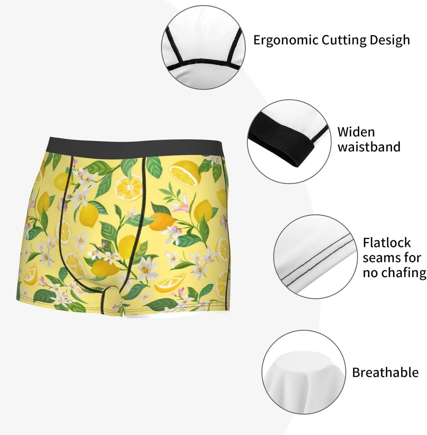 Lemon (2) Print Boxer Briefs For Men Breathable Underwear-