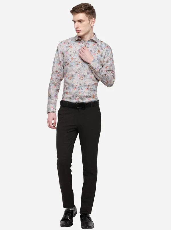 Light Grey Printed Slim Fit Formal Shirt | JadeBlue