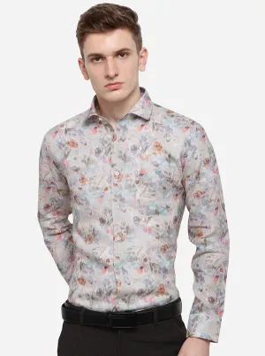 Light Grey Printed Slim Fit Formal Shirt | JadeBlue