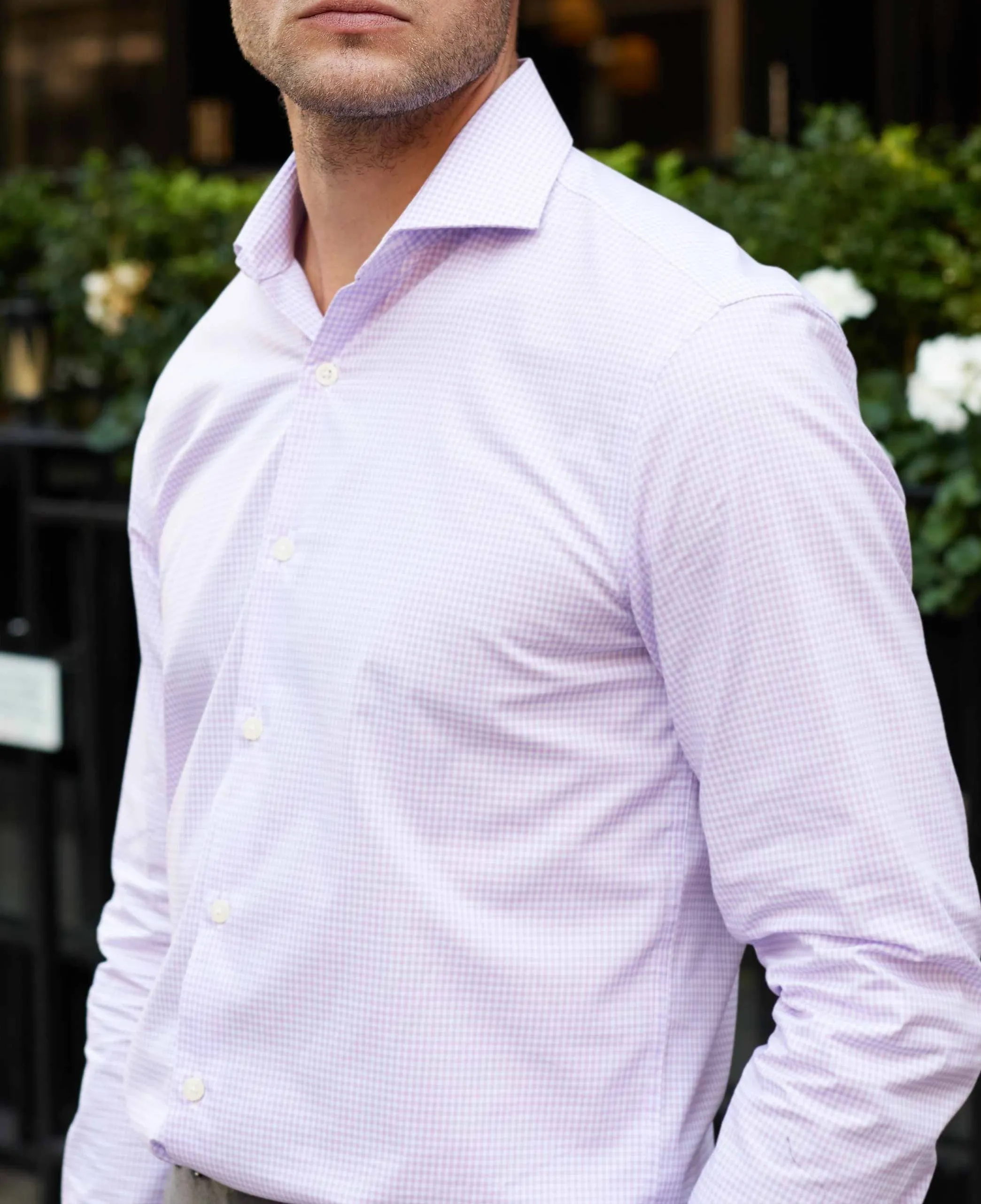 Lilac Slim Fit Gingham Formal Shirt - Single Cuff
