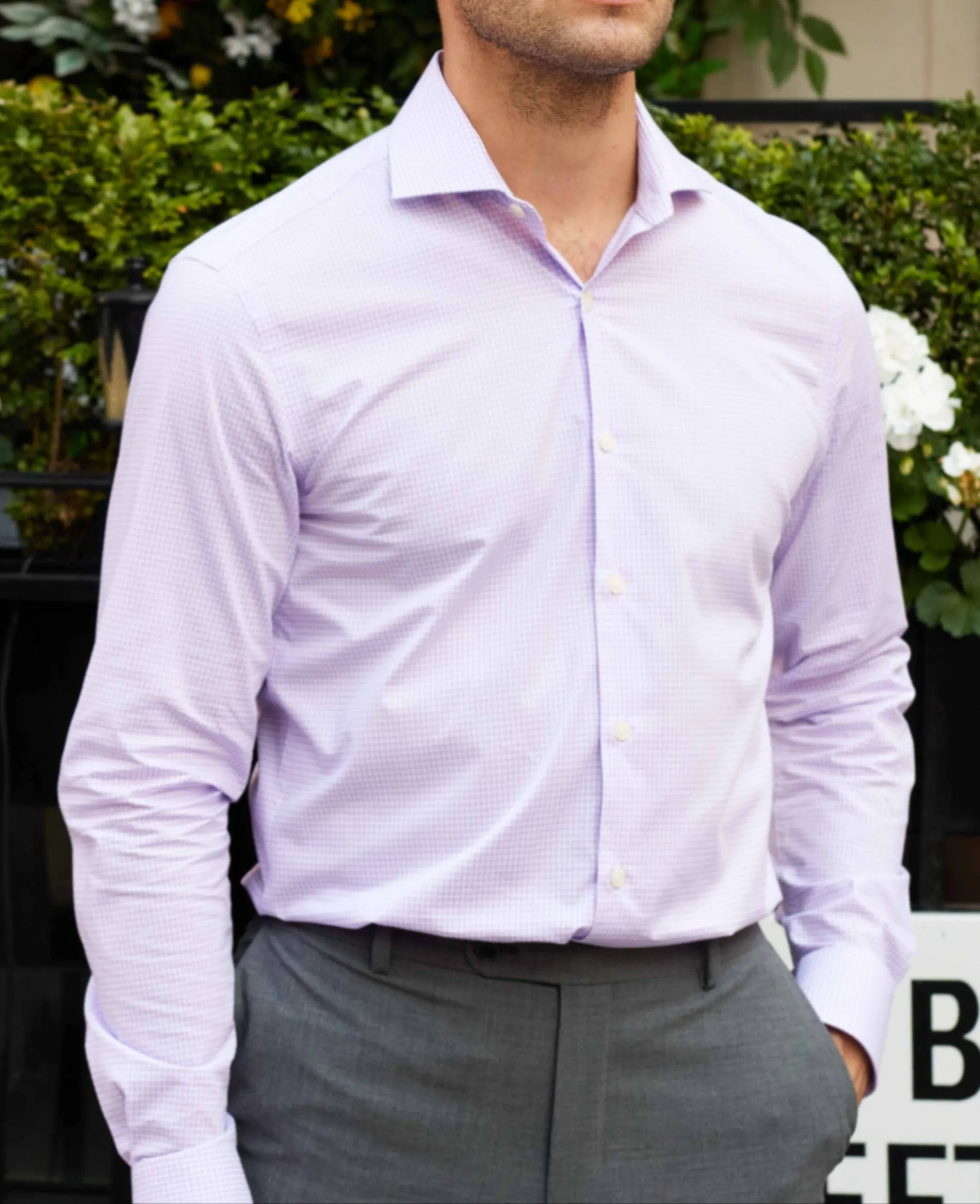 Lilac Slim Fit Gingham Formal Shirt - Single Cuff