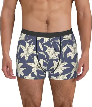 Lilies Flowers Print Boxer Briefs For Men Breathable Underwear-