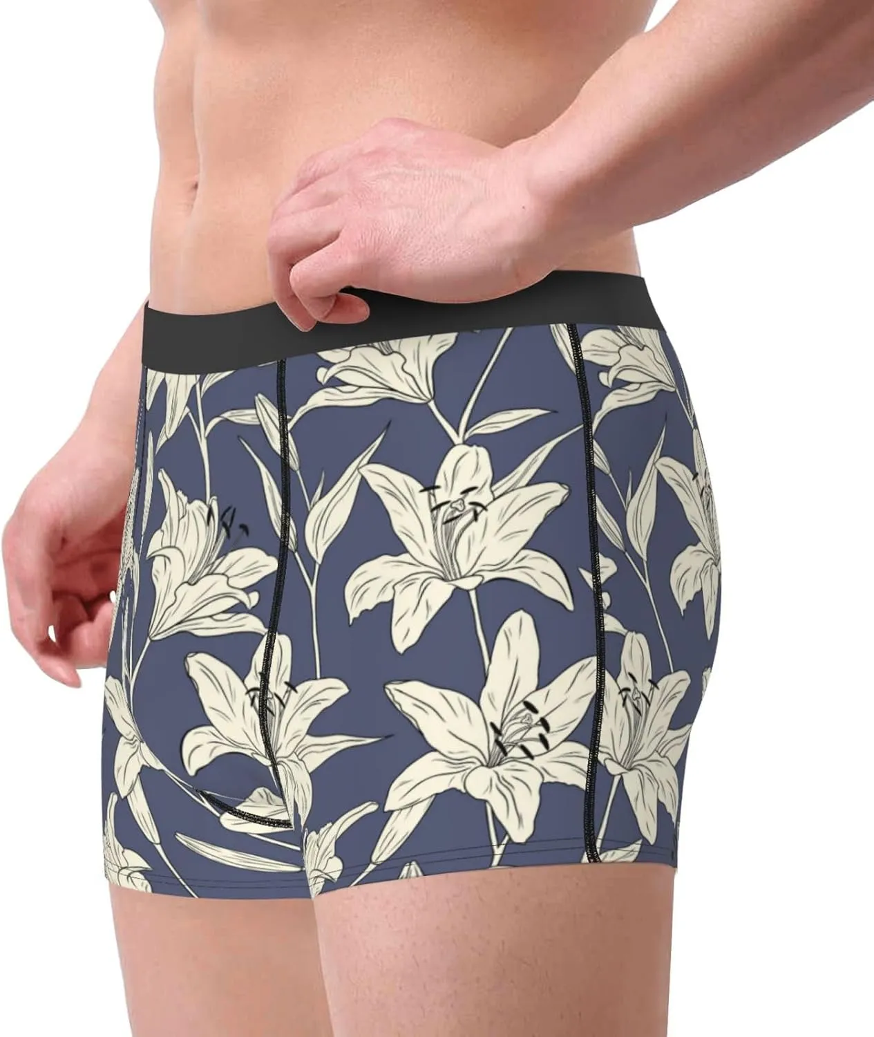 Lilies Flowers Print Boxer Briefs For Men Breathable Underwear-