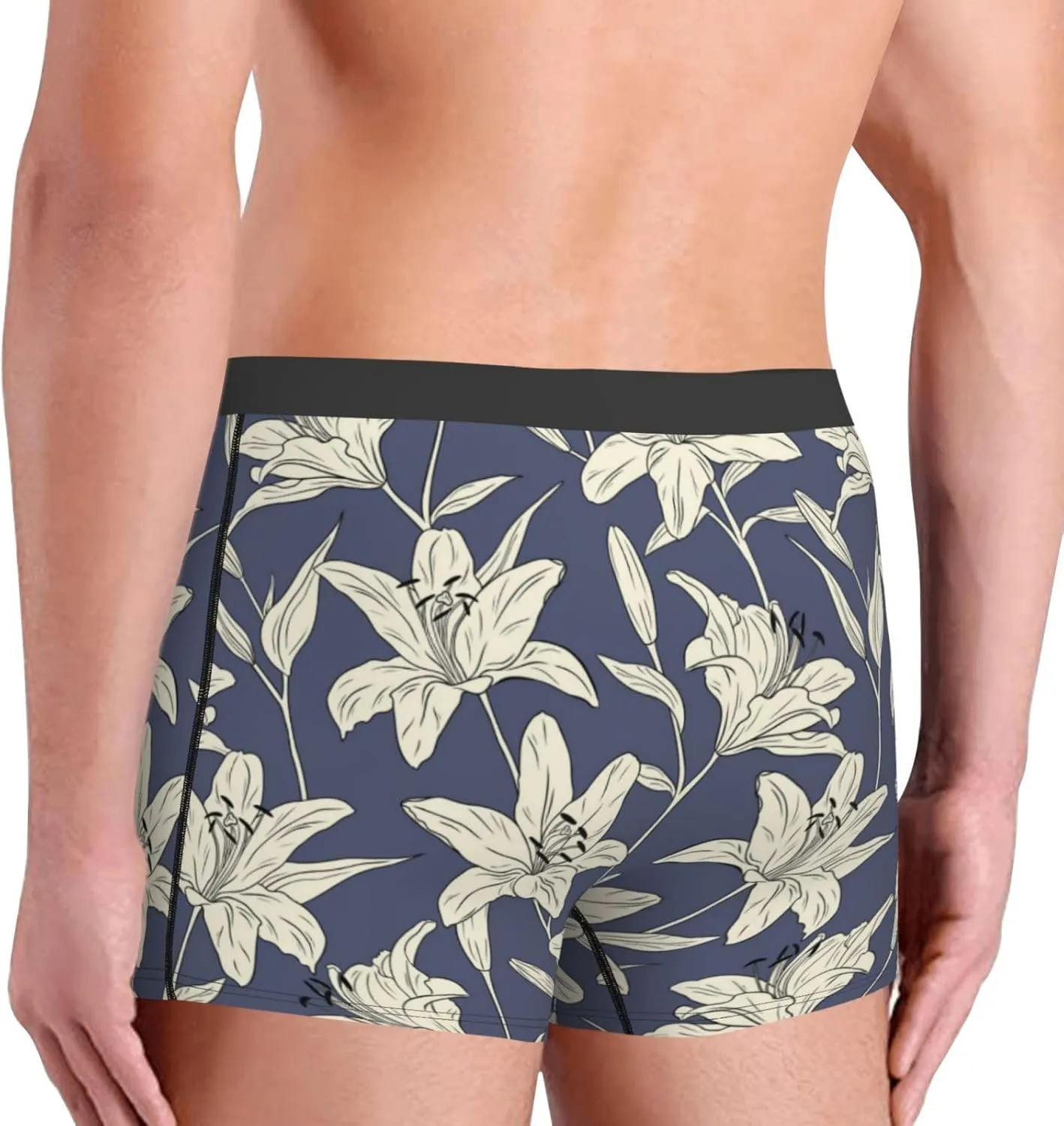 Lilies Flowers Print Boxer Briefs For Men Breathable Underwear-