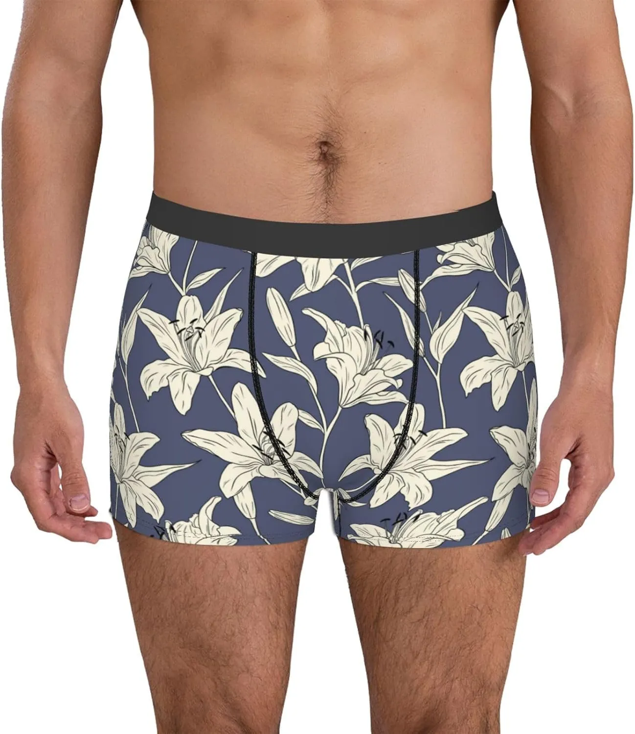 Lilies Flowers Print Boxer Briefs For Men Breathable Underwear-