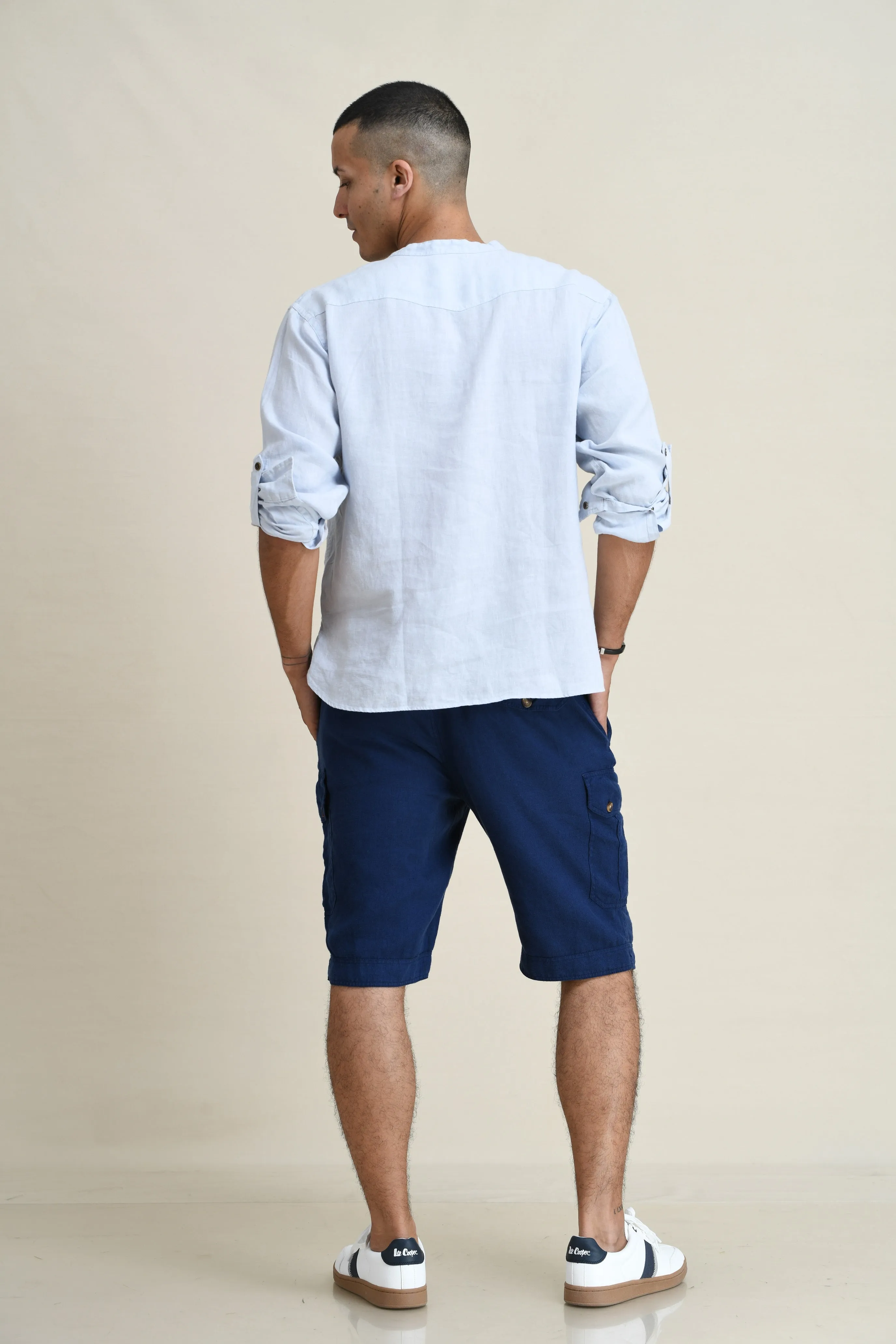 LINEN DRAW-STRING SHORTS WITH LEG-POCKETS