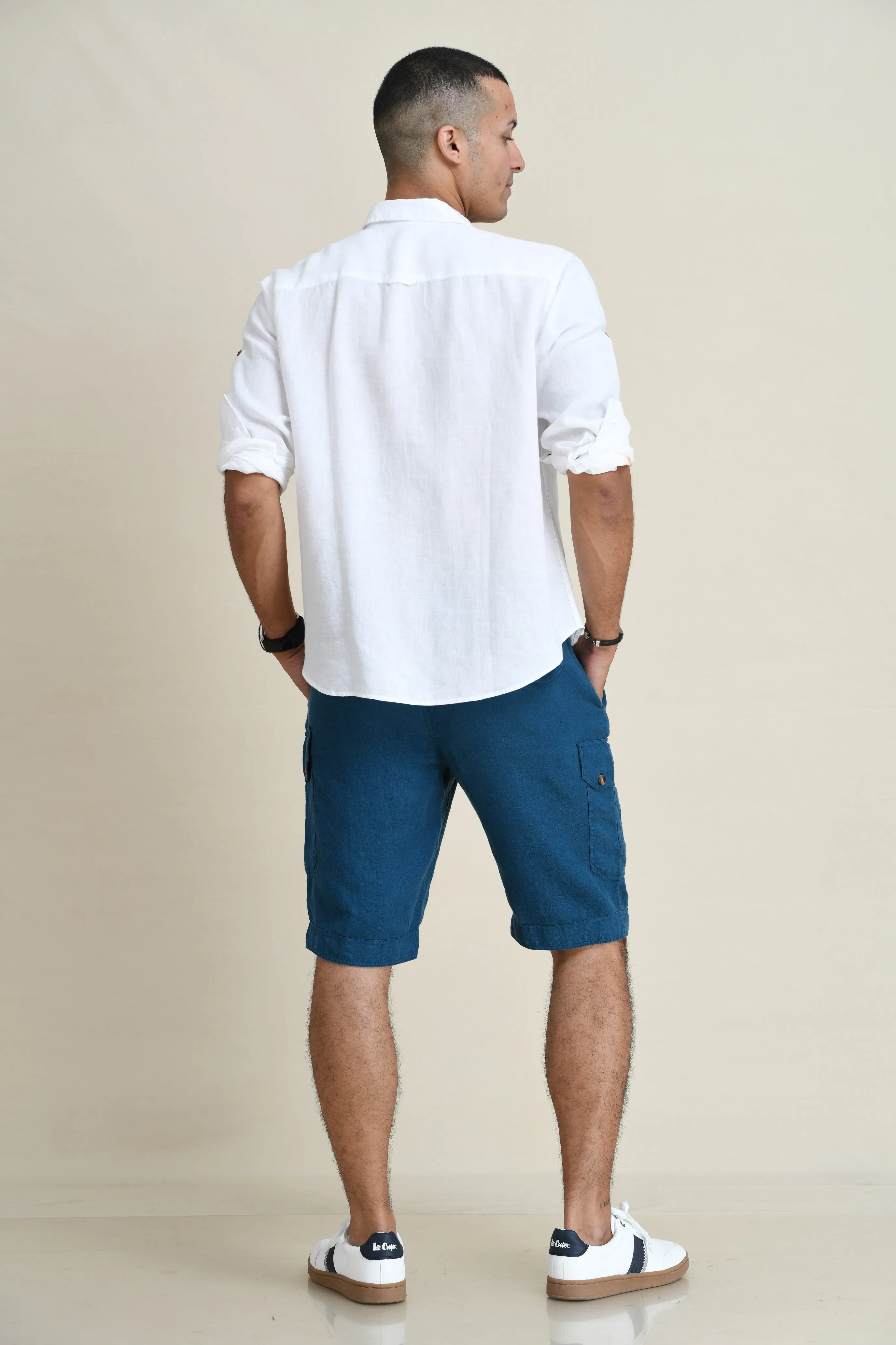 LINEN DRAW-STRING SHORTS WITH LEG-POCKETS