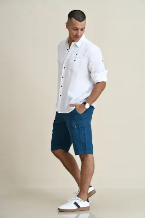LINEN DRAW-STRING SHORTS WITH LEG-POCKETS