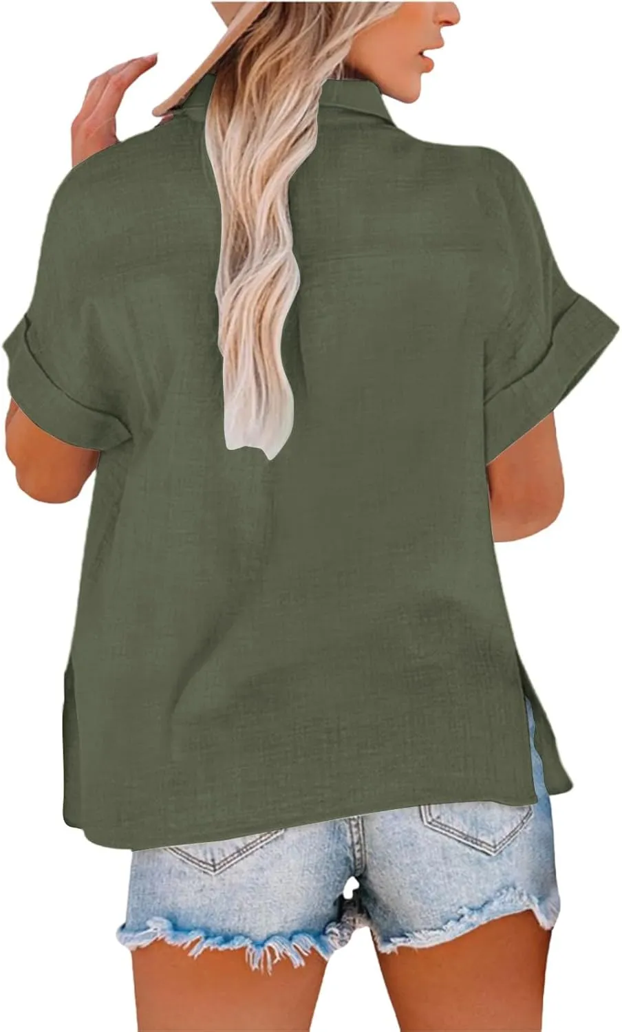 Linen Shirt for Women Half Sleeve Button Oversize T Shirt Lightweight Summer Fashion Tops Causal Dressy Daily Top