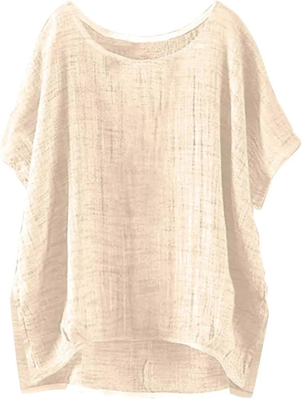 Linen Shirts for Women Summer Casual Bohemian Crewneck Short Sleeve Cute Tops Side Slit Loose Fit Comfy Gauze Blouse