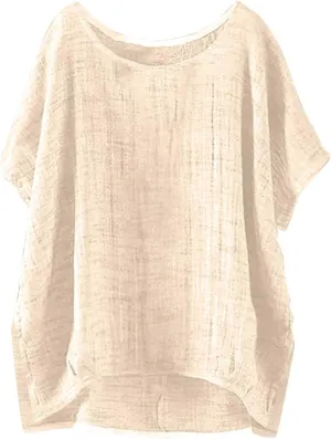 Linen Shirts for Women Summer Casual Bohemian Crewneck Short Sleeve Cute Tops Side Slit Loose Fit Comfy Gauze Blouse