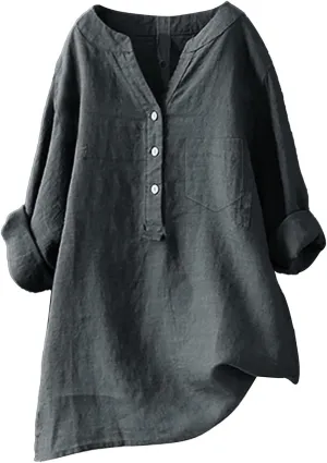 Linen Shirts for Women V Neck Button Down Blouse Office Work Tops Tees Shirt Blouse Tops Cotton Linen Shirts