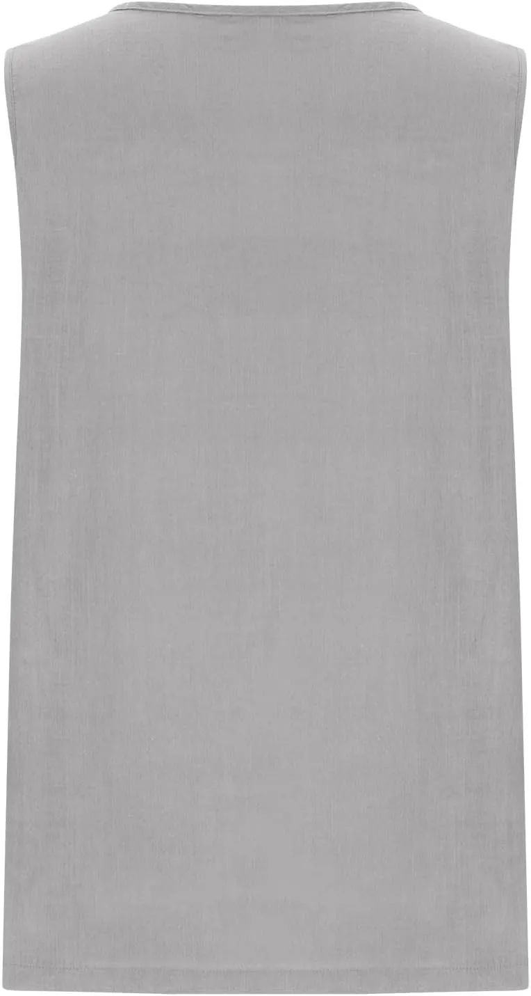 Linen Tank Tops for Women Cotton Gauze Crewneck Pleated Front Sleeveless Plus Size Summer Shirts with Side Slit