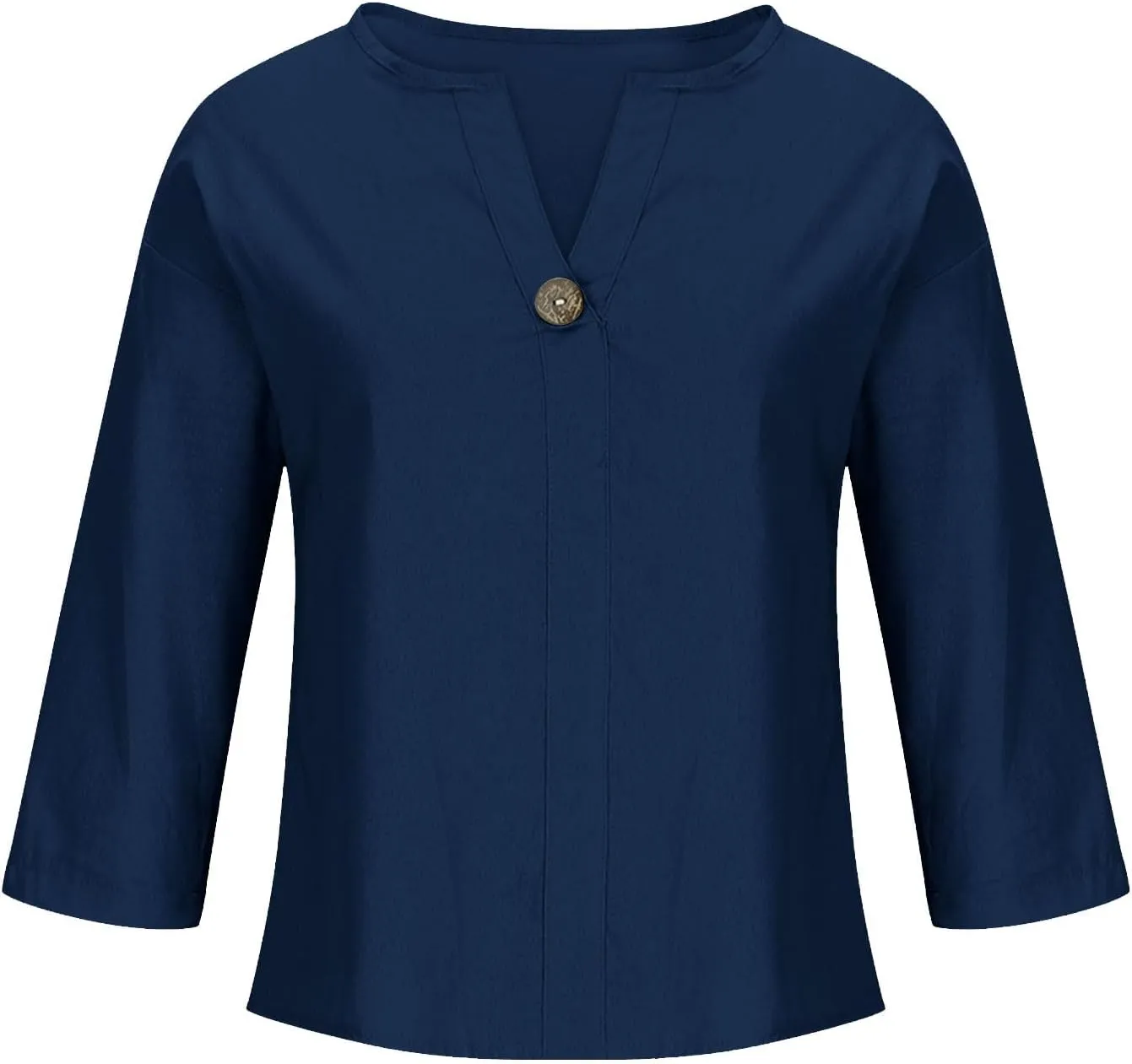 Linen Tops for Women 2025 Summer Trendy 3/4 Sleeve Cotton Linen Shirt Casual Button V Neck Tunic Blouses Plus Size