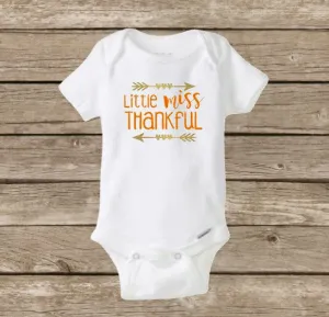 Little Miss Thankful, Fall Thanksgiving Onesie, Baby Girl Turkey Day Shirt