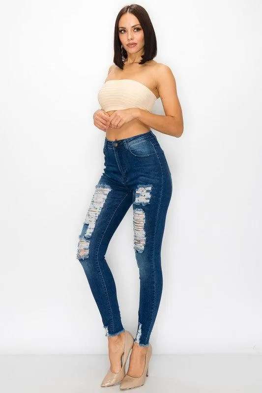 LO-181 High waist stretch ripped skinny jeans