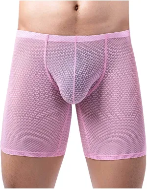 Long Leg Mesh Boxer Briefs for Men Breathable U Pouch Quick Dry Trunks Swimwear Mens Swim Underwear