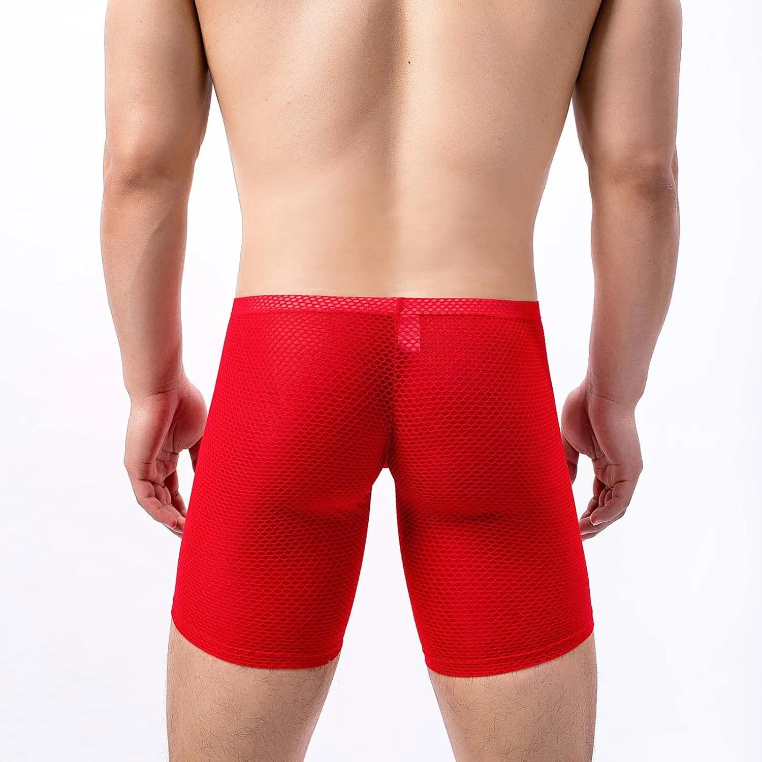 Long Leg Mesh Boxer Briefs for Men Breathable U Pouch Quick Dry Trunks Swimwear Mens Swim Underwear