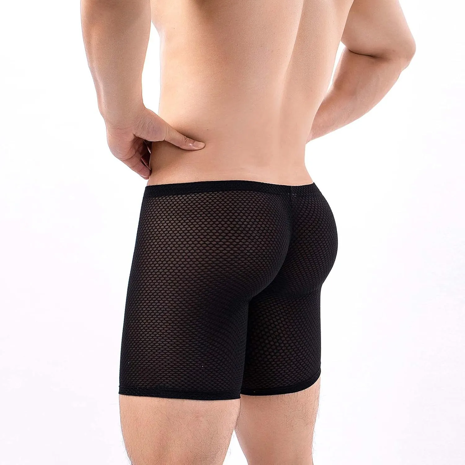 Long Leg Mesh Boxer Briefs for Men Breathable U Pouch Quick Dry Trunks Swimwear Mens Swim Underwear