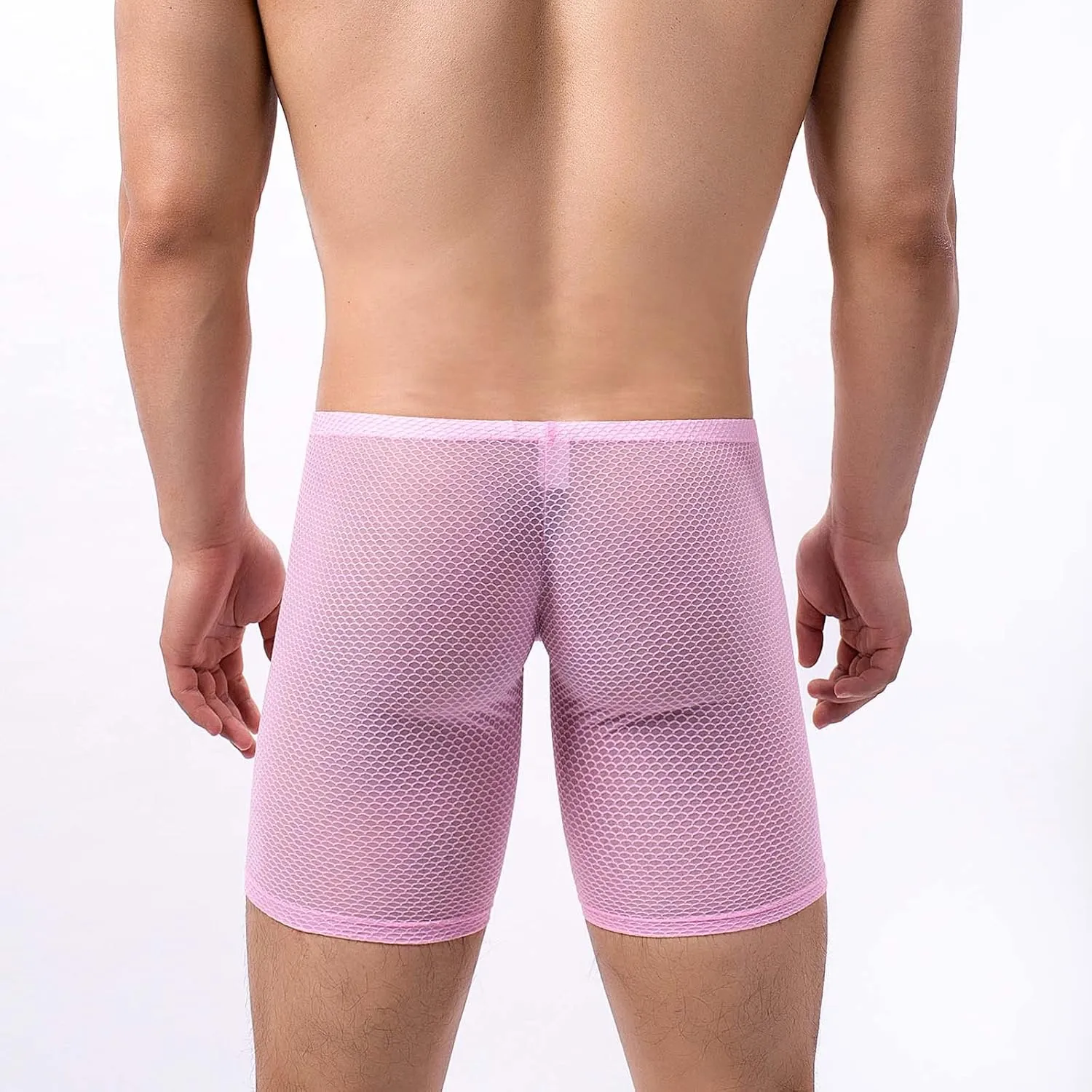 Long Leg Mesh Boxer Briefs for Men Breathable U Pouch Quick Dry Trunks Swimwear Mens Swim Underwear