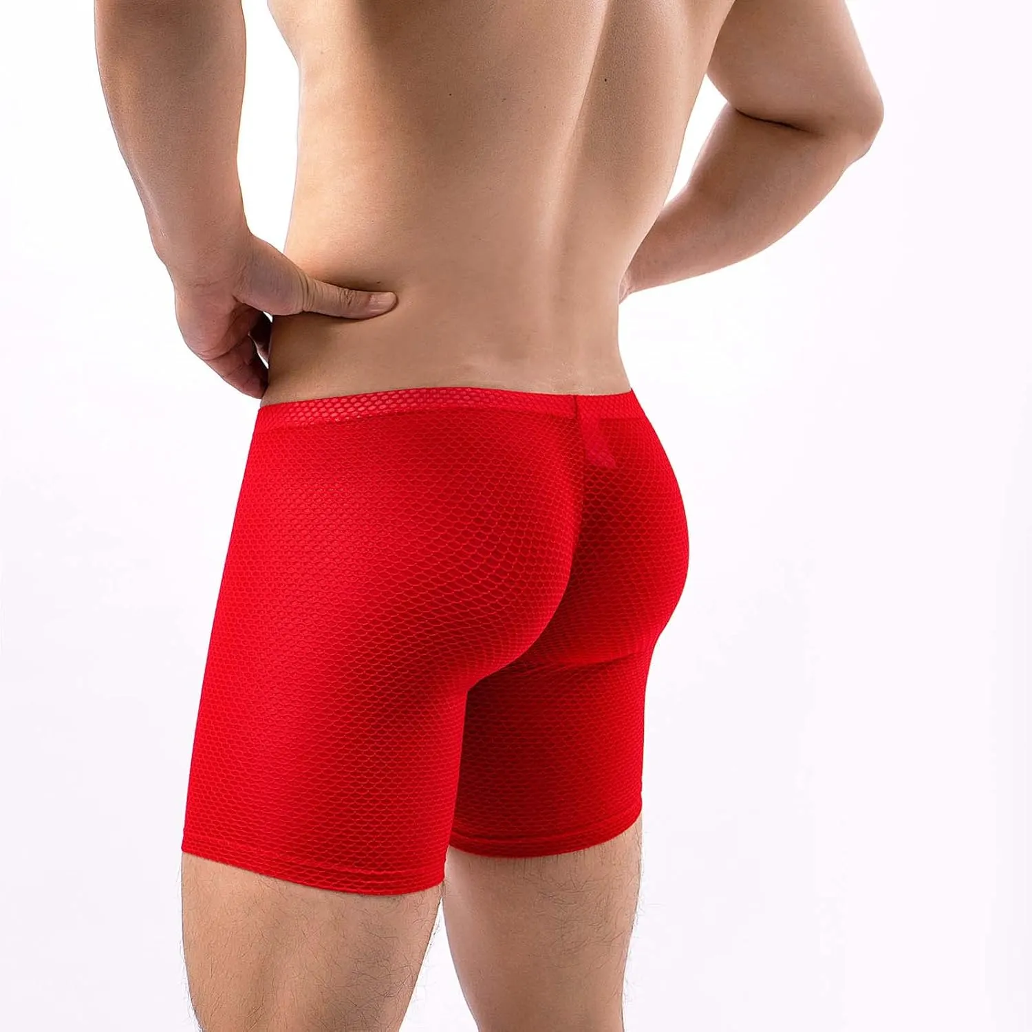 Long Leg Mesh Boxer Briefs for Men Breathable U Pouch Quick Dry Trunks Swimwear Mens Swim Underwear