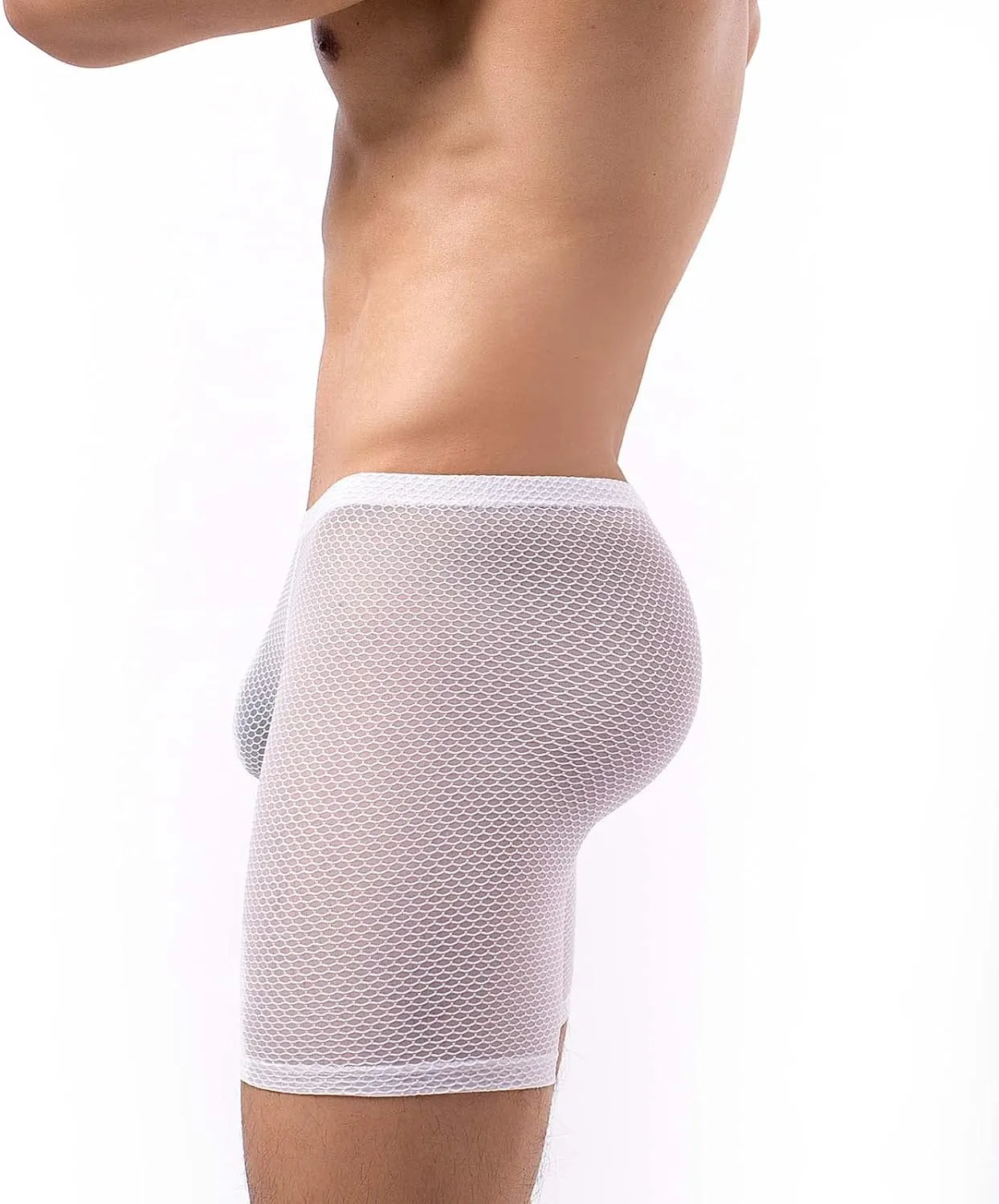 Long Leg Mesh Boxer Briefs for Men Breathable U Pouch Quick Dry Trunks Swimwear Mens Swim Underwear