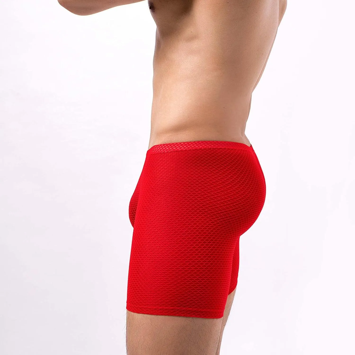 Long Leg Mesh Boxer Briefs for Men Breathable U Pouch Quick Dry Trunks Swimwear Mens Swim Underwear