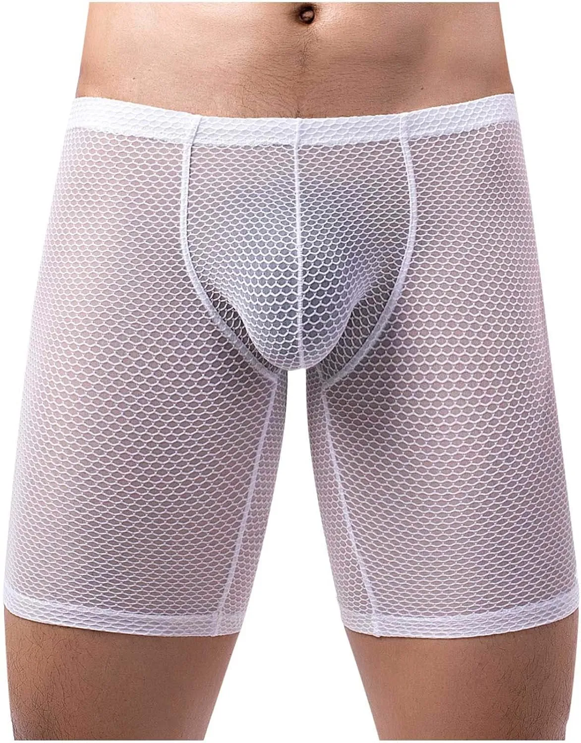 Long Leg Mesh Boxer Briefs for Men Breathable U Pouch Quick Dry Trunks Swimwear Mens Swim Underwear