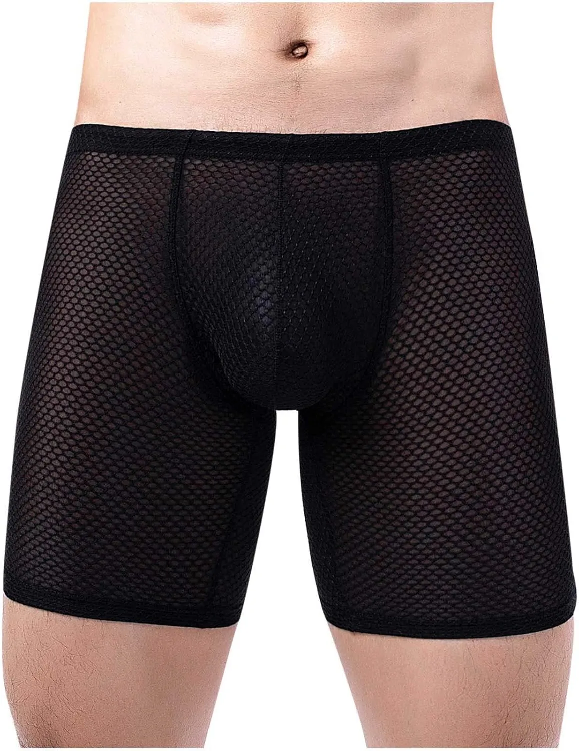 Long Leg Mesh Boxer Briefs for Men Breathable U Pouch Quick Dry Trunks Swimwear Mens Swim Underwear