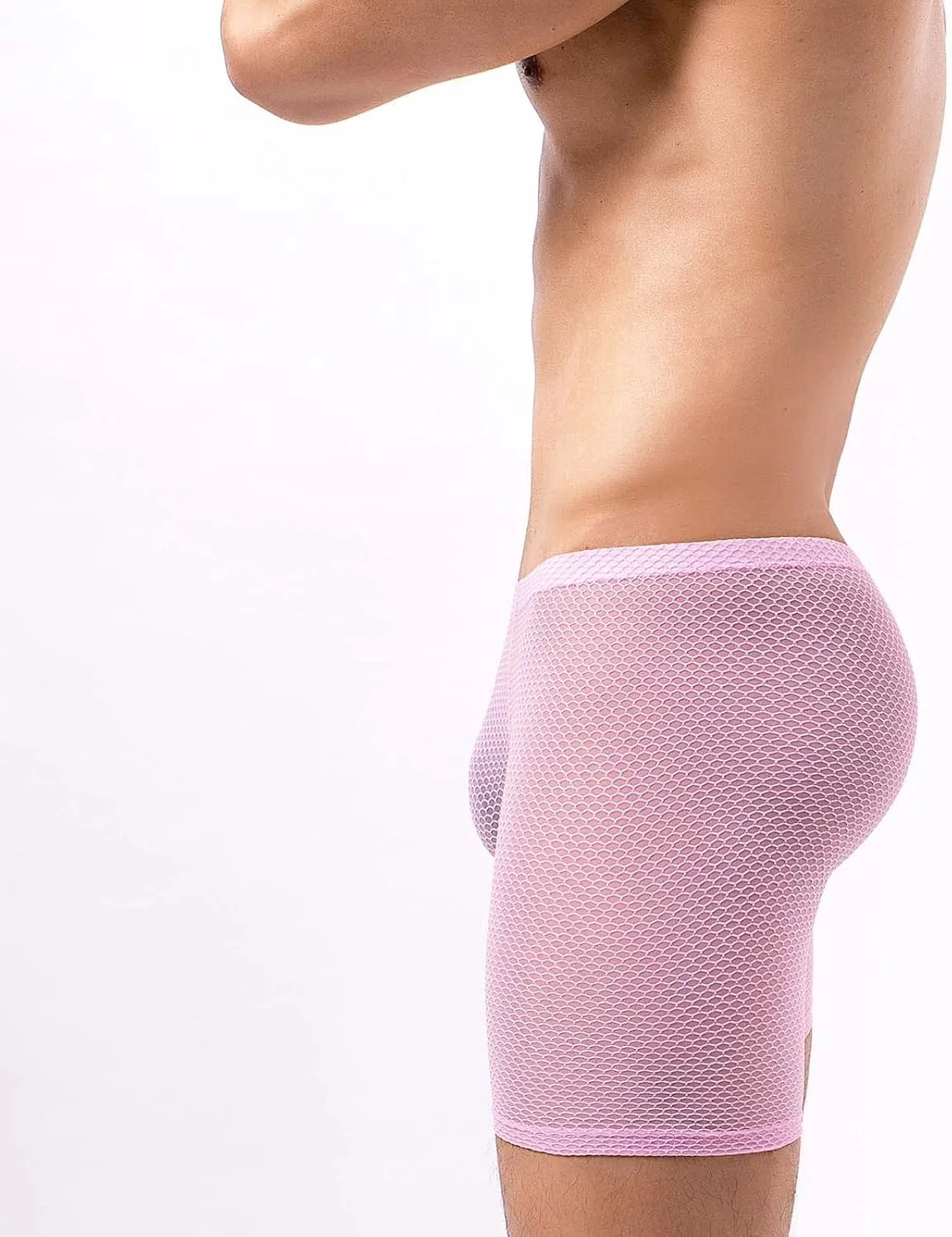 Long Leg Mesh Boxer Briefs for Men Breathable U Pouch Quick Dry Trunks Swimwear Mens Swim Underwear