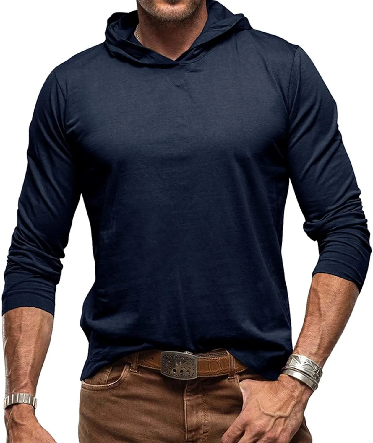 Long Sleeve Hooded Shirts For Men Lightweight Athletic Running Workout Hoodie Comfy Gym Track Muscle Fit Pullover Top