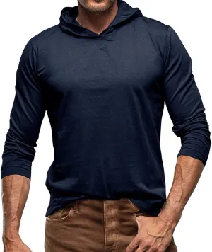 Long Sleeve Hooded Shirts For Men Lightweight Athletic Running Workout Hoodie Comfy Gym Track Muscle Fit Pullover Top