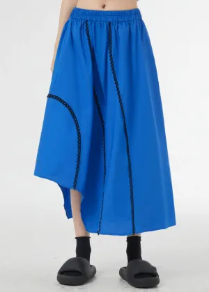 Loose Royal Blue Asymmetrical Pockets Patchwork Cotton A Line Skirts Summer LY9312