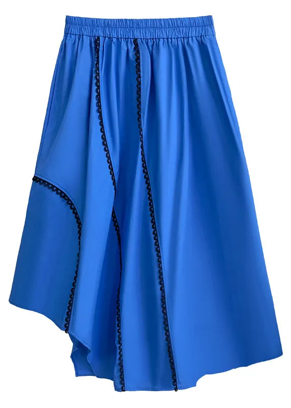 Loose Royal Blue Asymmetrical Pockets Patchwork Cotton A Line Skirts Summer LY9312