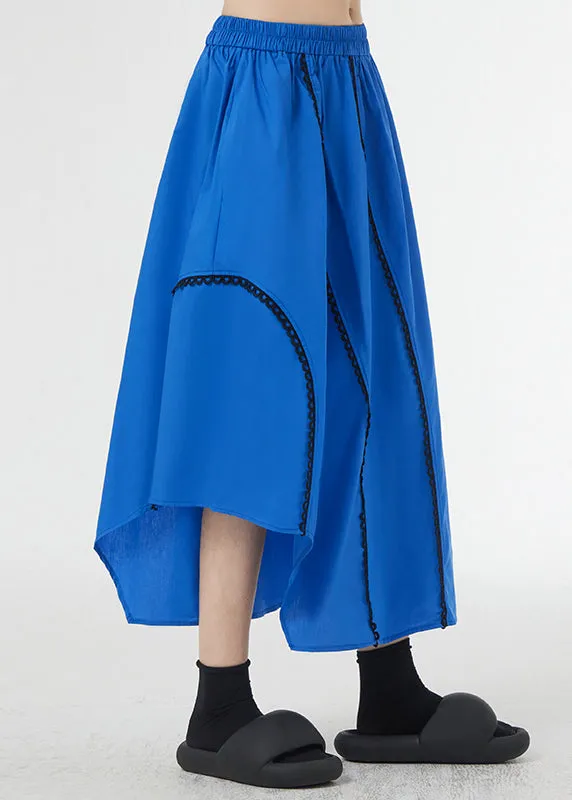 Loose Royal Blue Asymmetrical Pockets Patchwork Cotton A Line Skirts Summer LY9312