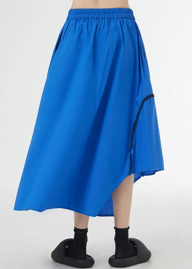 Loose Royal Blue Asymmetrical Pockets Patchwork Cotton A Line Skirts Summer LY9312