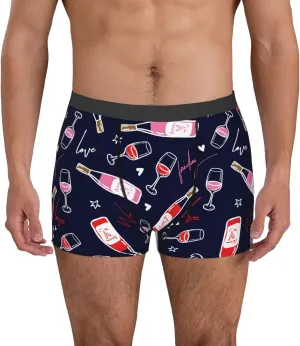 Love Wine Print Boxer Briefs For Men Breathable Underwear-