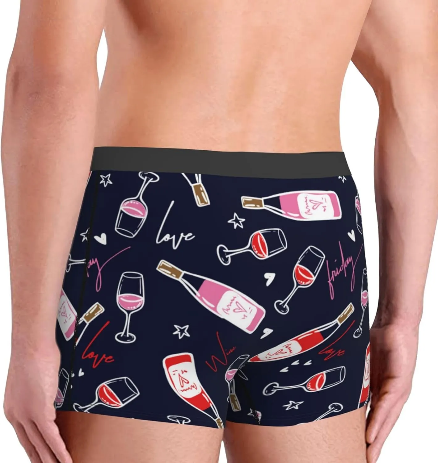 Love Wine Print Boxer Briefs For Men Breathable Underwear-