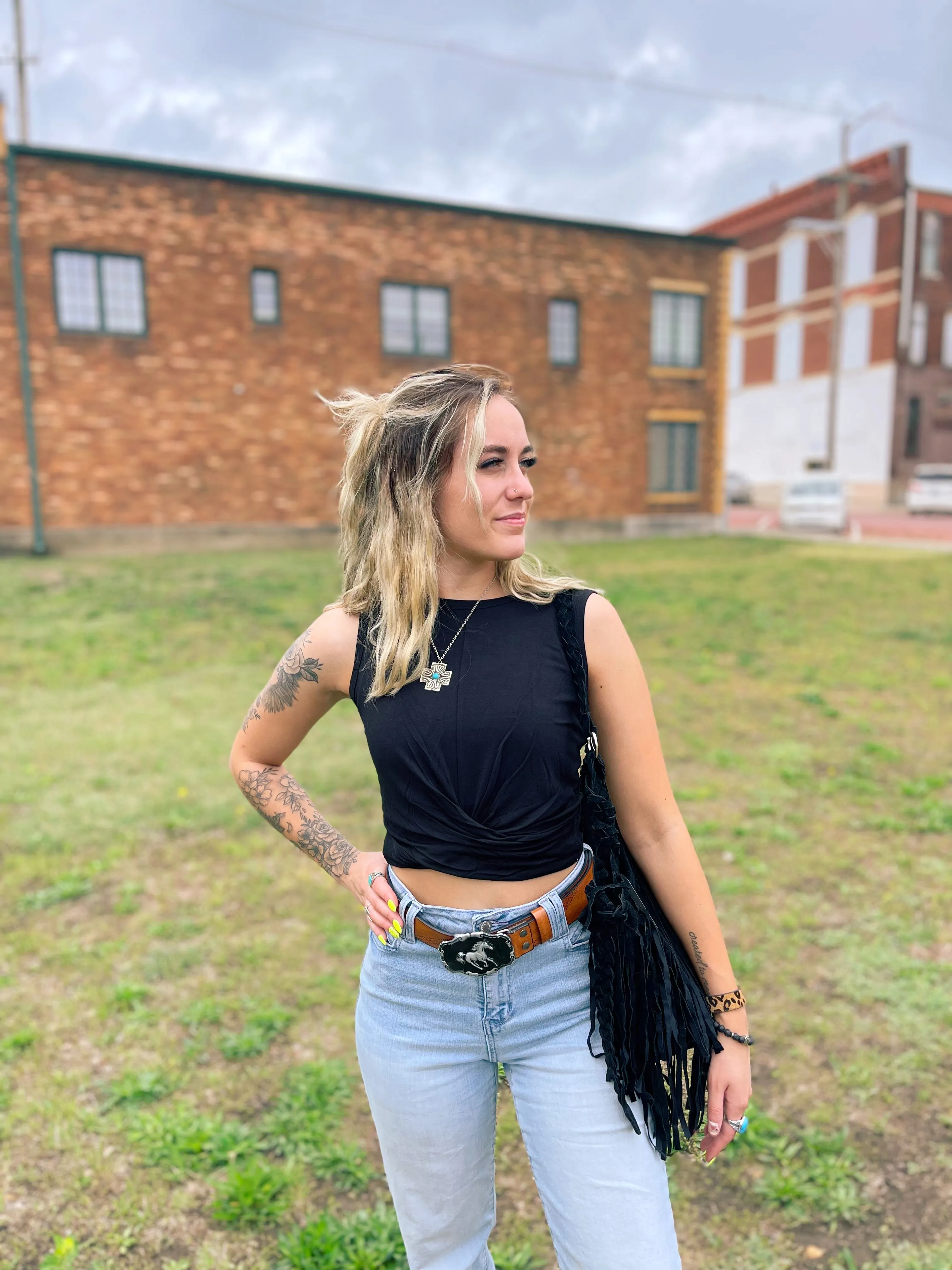 Luxe Rayon Twist Front Crop Top