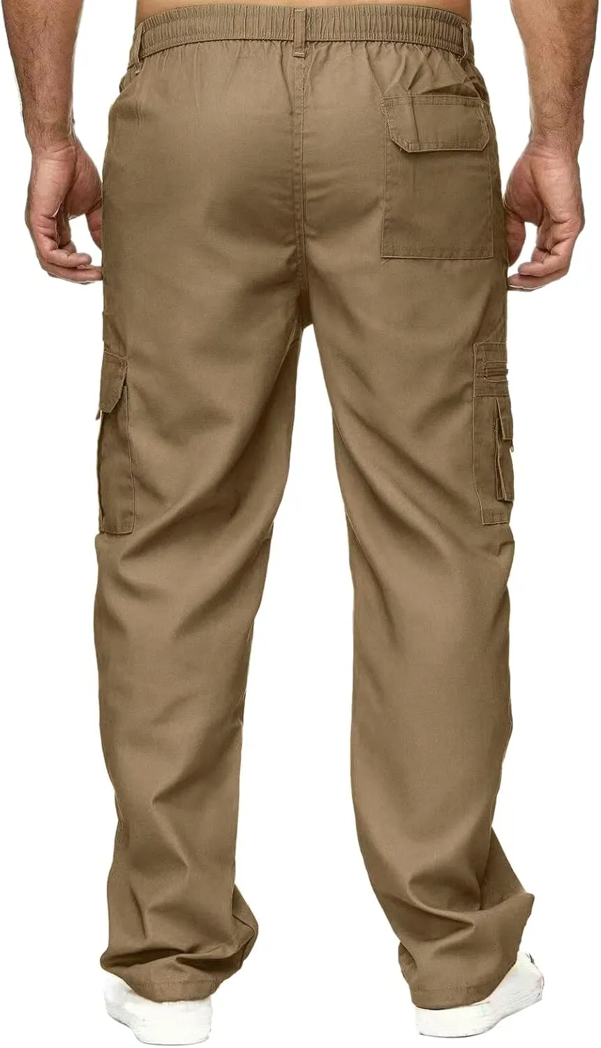 Male Versatile All Season Cargo Pants Multi Pocket Zip Button Hem Solid Color Plus Size Trousers for Men High