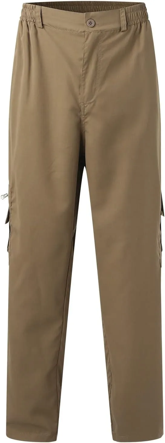 Male Versatile All Season Cargo Pants Multi Pocket Zip Button Hem Solid Color Plus Size Trousers for Men High