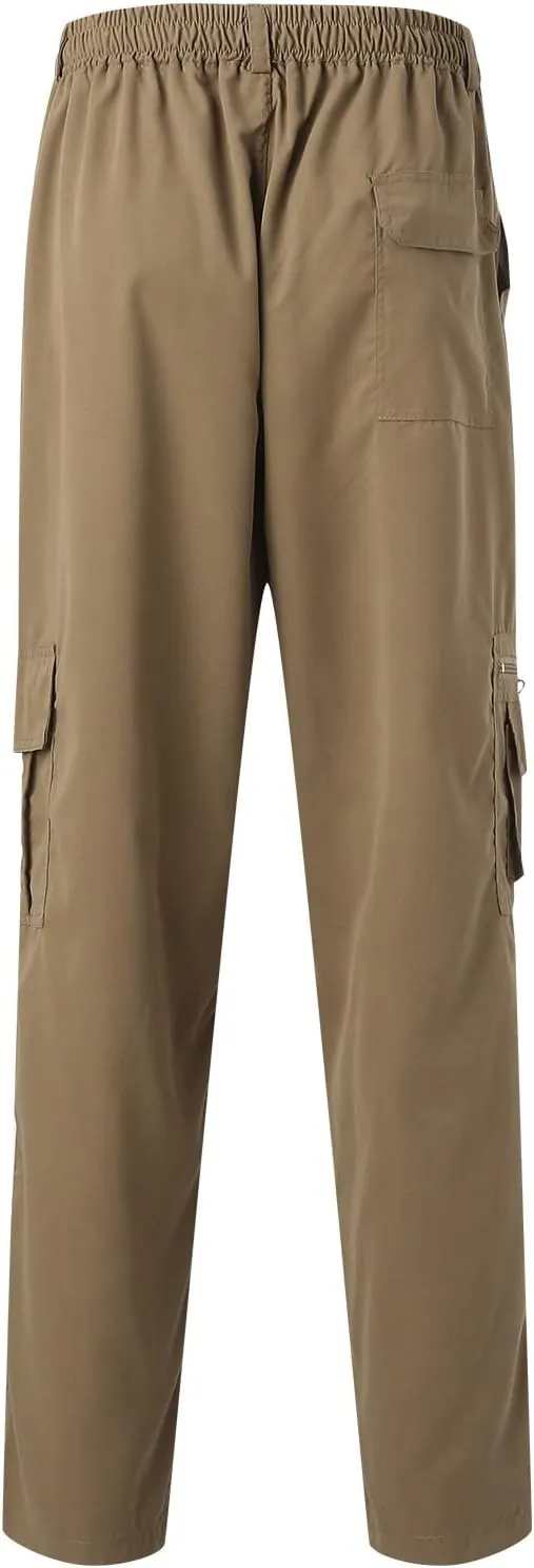 Male Versatile All Season Cargo Pants Multi Pocket Zip Button Hem Solid Color Plus Size Trousers for Men High