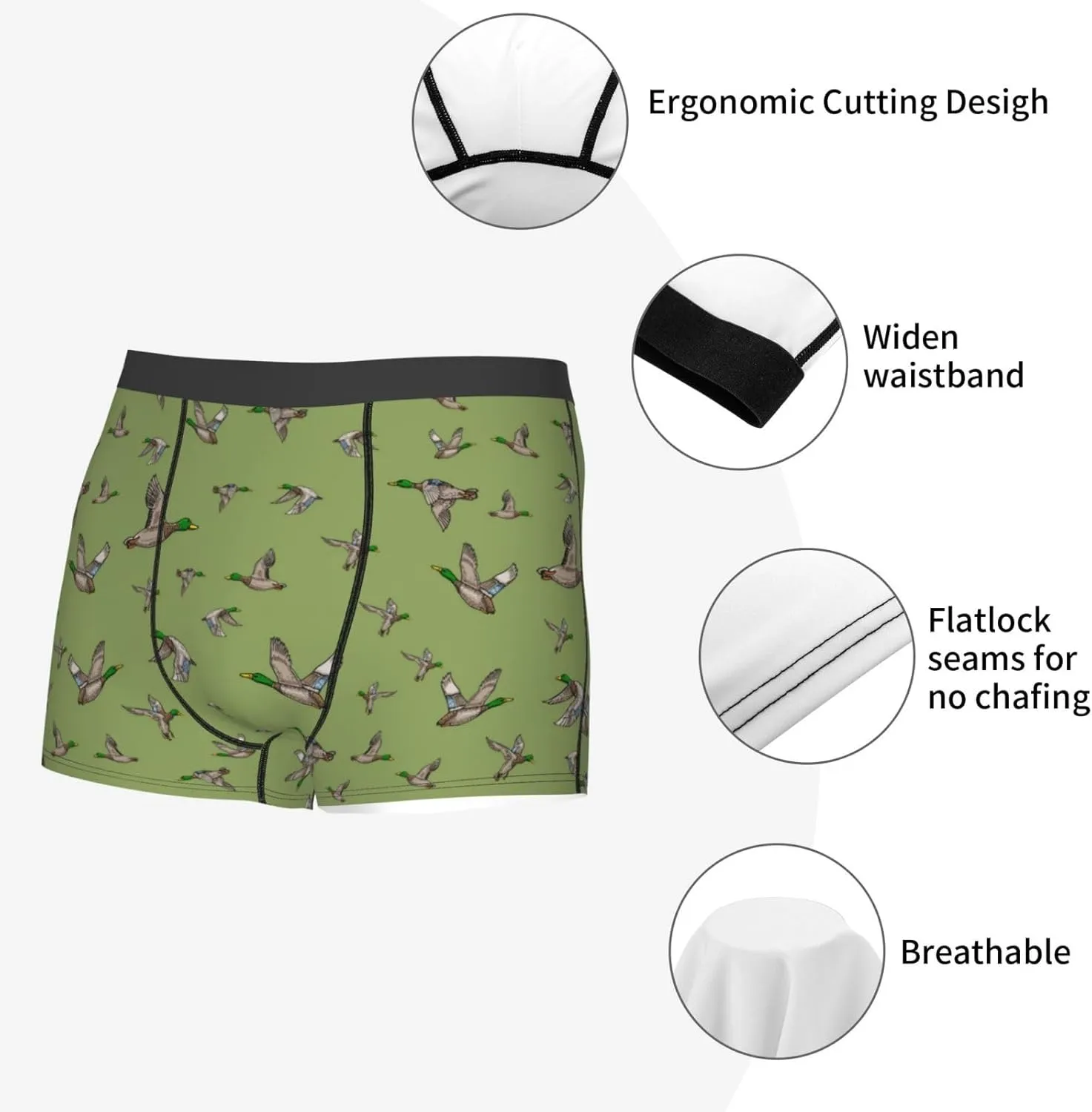 Mallard Duck Print Boxer Briefs For Men Breathable Underwear-