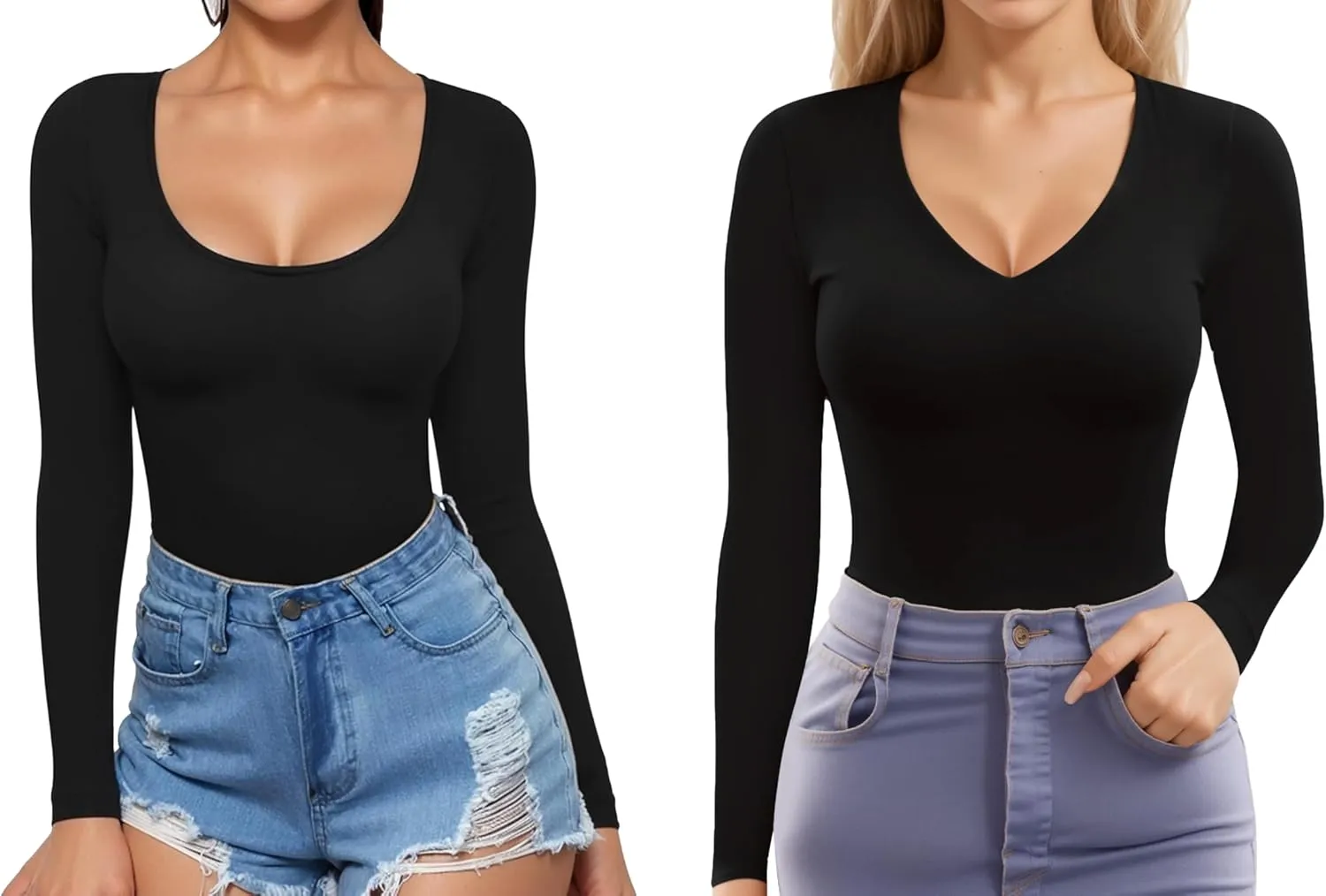 MANGOPOP Womens Scoop Neck Long Sleeve Slim Fit T Shirt Tunic Tops Tee Womens V Neck Long Sleeve Slim Fit T Shirt Tunic Tops Tee