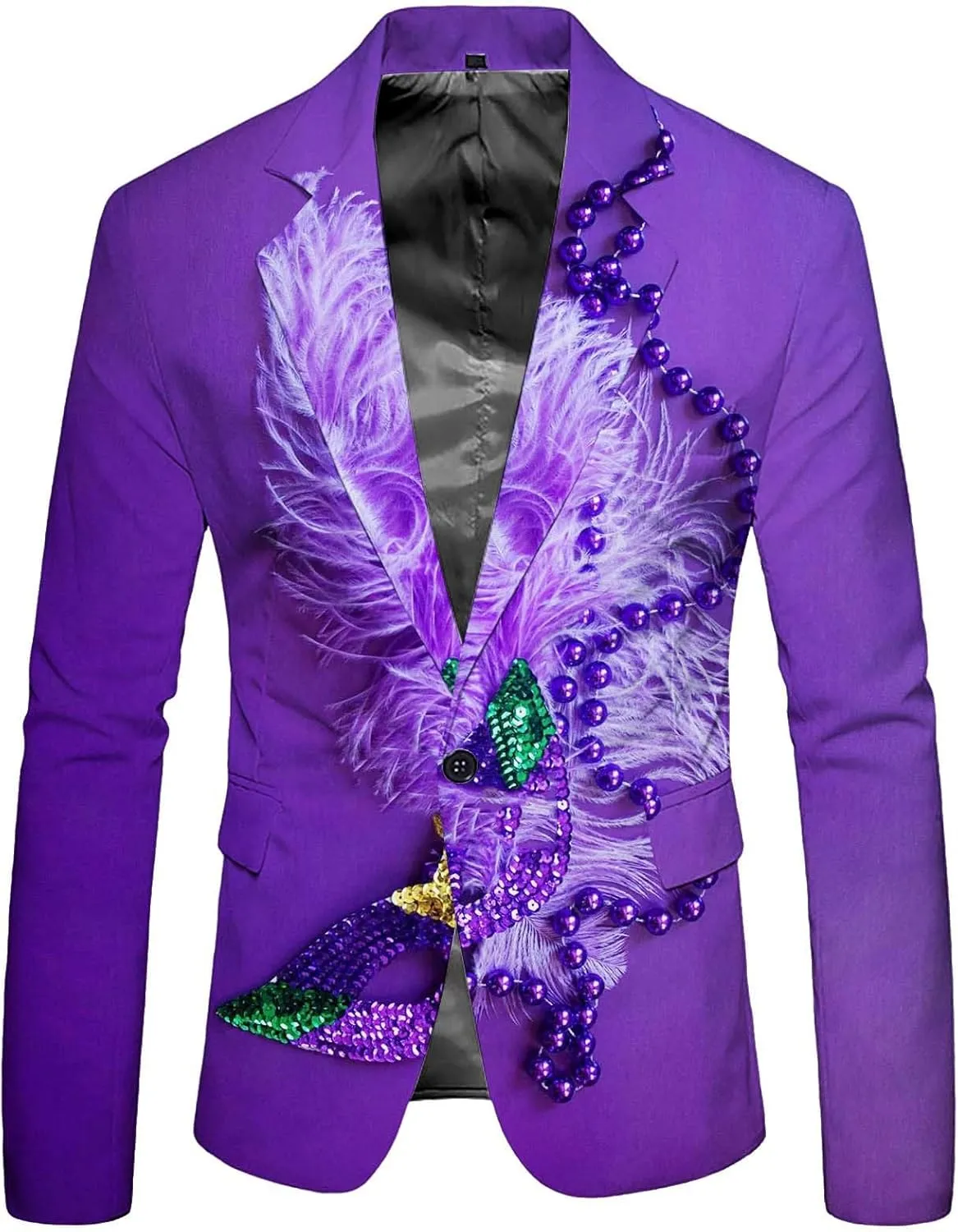 Mardi Gras Blazer for Men 3D Print Shawl Lapel Slim Fit Jacket One Button Long Sleeve Coat Trendy Outwear with Pocket