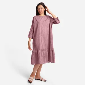 Maroon Yarn Dyed Cotton Boat Neck Midi Tier Dress