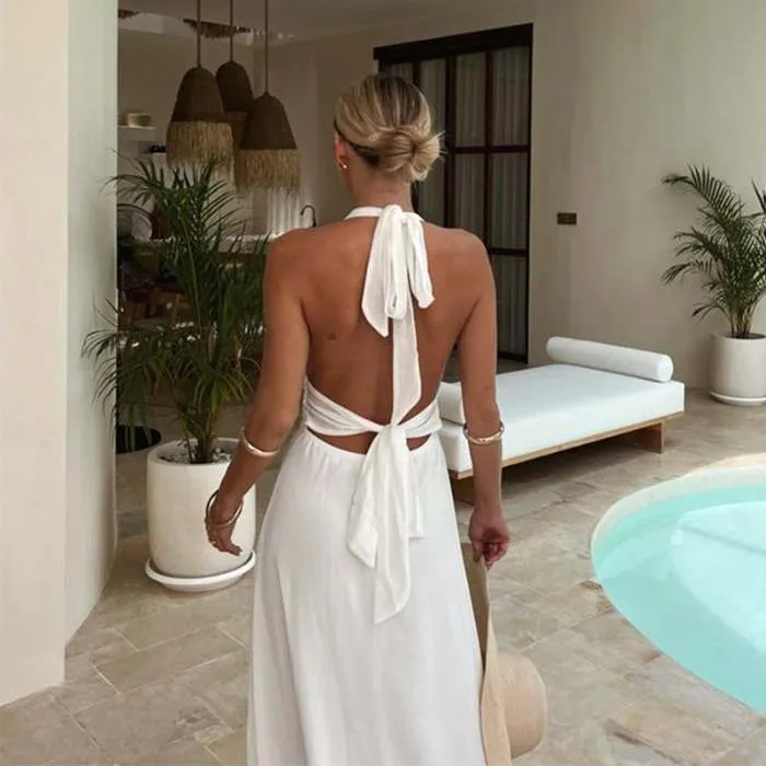 Maxi Halterneck Backless Slit Dress